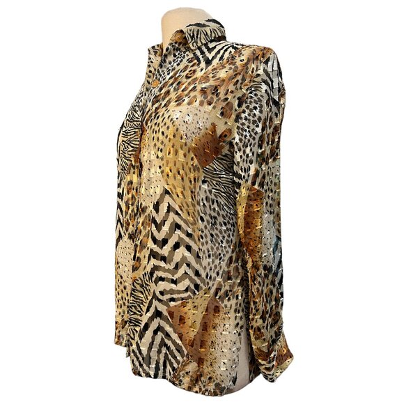 Vintage long button down animal print blouse - Picture 2 of 6